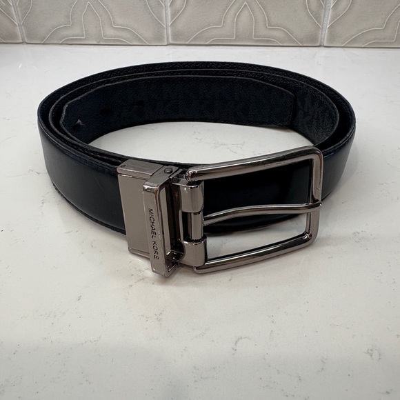 Michael Kors Black Reversible Belt with Metallic Buckle and Logo on One Side. - Picture 1 of 8